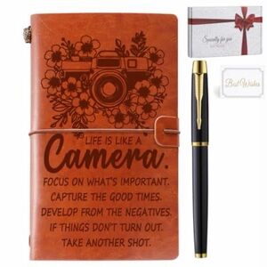 Filten Leather Camera Journal With Pen New In Box “Life Is Like A Camera”